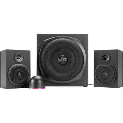 Bild av Speedlink GRAVITY LT PC högtalare 2.1 ljudsystem Bluetooth med subwoofer i trä, aktivt högtalarsystem 80 watt, 3,5 mm jack AUX, RGB fjärrkontroll för skrivbord, svart