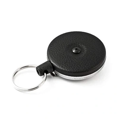 Bild av KEY BAK Orignal serien slitstark infällbar rulle, 48 tum kevlar sladd, svart fram, stålbältesklämma, 237 ml. utdragning, delad ring
