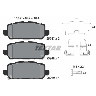 Bild av TEXTAR 2594701 Jeu de plaquettes frein avec indicateur d&#039;usure vis d&#039;étrier accessoires HONDA: HR V II
