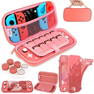 Bild av HEYSTOP kompatibelt fodral för Nintendo Switch Lite, skärmskydd med Lite tumgrepp rosa