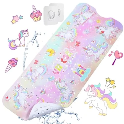 Bild av Badkarsmatta för barn, halkfri matta 100 x 40 cm, duschmatta, badkarsinsats, badmatta, halkfri, badkar (hav) (Unicorno)