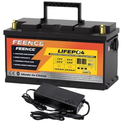 Bild av FEENCE 12 V LiFePO4 batteri, 100 AH, litiumbatteri, 8 000 cykler, djupcykelbatteri, bilbatteri inbyggd A BMS batteri för husbil, solbatteri, off Grid applikationer