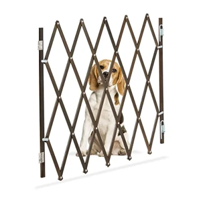 Bild av Relaxdays Hundspärrgaller, utdragbar upp till 118 cm, 6982,5 cm hög, bambu, hundskyddsgaller för trappor och dörr, brun