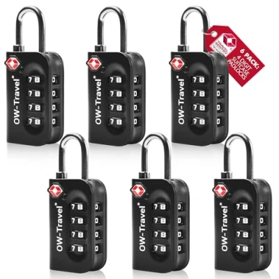 Bild av OW Travel TSA Godkänd Kombinationslås (Svart 6 pack) 4 siffrig kod Lås Säkerhet Ryggsäck Hänglås Resväska, lås, resväska Gymskåp,