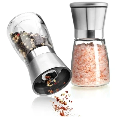 Bild av COM FOUR® 2 delad salt och pepparkvarnssats av glas rostfritt stål med keramisk kvarn eleganta kökstillbehör modern kryddkvarn rasp kryddmortel (02 st lock)