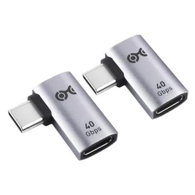 Bild av Cable Matters 2 pack 40 Gbps platt rät vinkel USB C adapter med 240 W PD (90 graders adapter) i svart Thunderbolt 4, USB4, 3 port kompatibel iPad Pro, iPhone 15, Steam Deck