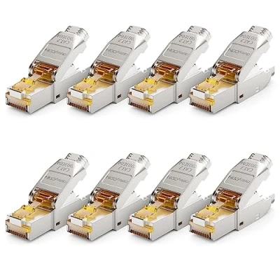Bild av deleyCON 8x CAT7 Nätverkskontakt Kontakt RJ45 Vertkygslös Skärmad 10 Gbit/s 600 MHz Nätverksanslutning för Styva Installationskablar Råkablar Kontakter Ethernet LAN DSL Patchkabel