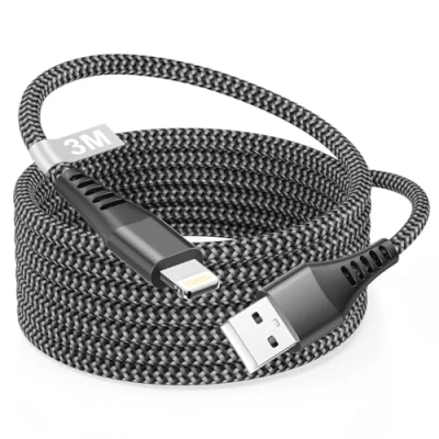 Bild av iPhone laddningskabel 3M, USB Lightning kabel 3M Apple MFi certifierad, lång nylon snabbladdningskabel för 14 13 12 11 Pro Max XS 8