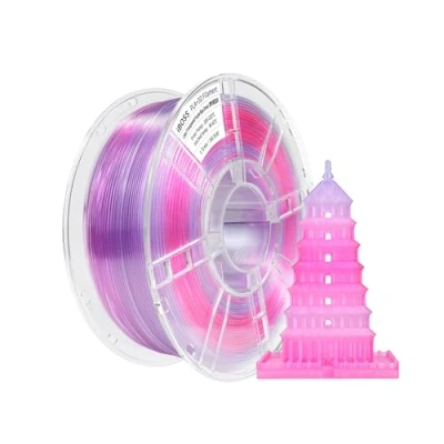 Bild av iBOSS Gradient PLA Plus filament med 3D skrivare, 1,75 +/ 0,02 mm, 1 kg spole (2,2 lbs) transparent tvåfärgad Pro filament, lämplig för de flesta FDM skrivare (transparent rosa, röd, ljusblå)