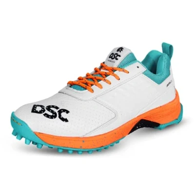 Bild av DSC Jaffa 22 Professional Cricket Shoes for Men Toe and Heel Protection Multilayer Cushioning Supersoft Flexibility Rubber Outsole Durability (White/Orange, Size: EU 44, UK 10, US 11)
