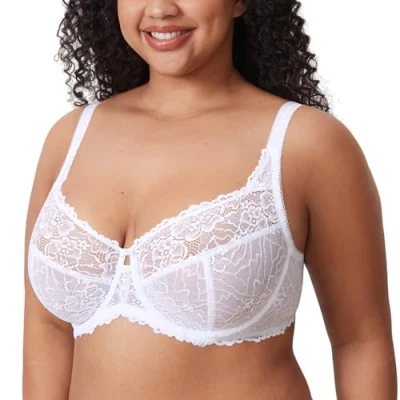 Bild av DELIMIRA Kvinnors Plus Size Minimizer BH Full täckning Lace Unfodred Underwire B K koppar Vit 75I