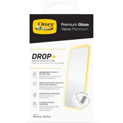 Bild av Otterbox Premium Glass skärmskydd för iPhone 16 Pro, härdat glas, avancerat repskydd, Klarar fall upp till 0,9m