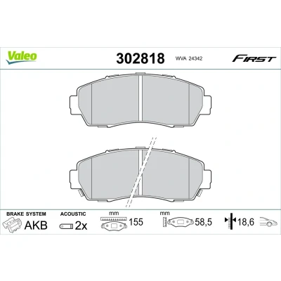 Bild av VALEO 302818 Jeu de plaquettes frein Essieu avant contact signal d&#039;usure inclus sans vis/boulons, tôle anti bruit