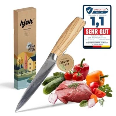 Bild av kjøk Premium kockkniv, universalkniv 13 cm olivträhandtag hårdhet 58 ± 2 HRC japansk knivstil högkvalitativ kökskniv liten vass blad kol rostfritt stål ergonomisk