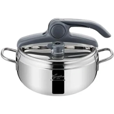 Bild av Lagostina Irradial Control Lagoeasy&#039;UP 3,5 liter tryckkokare tillverkad av 18/10 rostfritt stål, diameter 22 cm, för induktion och gas, enkel öppning locket, med 3 lagers irradiell plusbas,