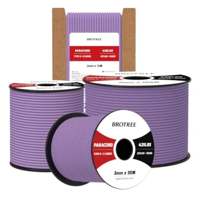 Bild av Brotree 3mm Paracord 425 50M 100% Nylonrep 3 Trådar Sladd Typ II för Utomhus, Hundkoppel, DIY, Hantverk 192kg Brottlast (Ljuslila)