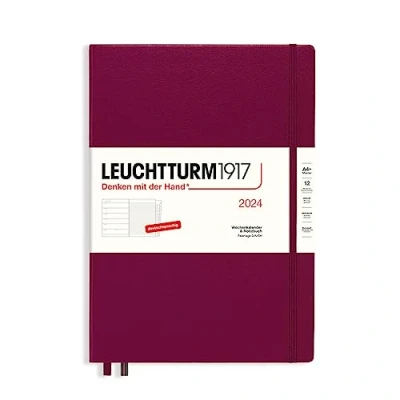 Bild av LEUCHTTURM1917 367691 veckokalender och notebook mästare (A4+) 2024, med extra häfte för adresser årsdagar, portröd, tyska, 12 månader