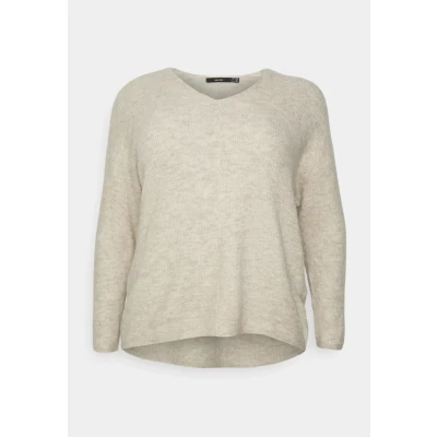 Bild av Vero Moda Curve Vmcrewlefile V NECK Blouse Stickad tröja, Storlek: 46/48, Birch/melange