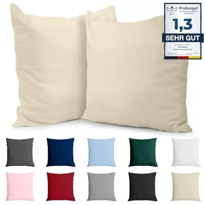 Bild av Dreamzie Kuddfodral 50x50 Renforcé Bomull (Set om 2) Beige Tätt vävd med 57 trådar/cm² Kudde 50 x cm Oeko Tex certifierad
