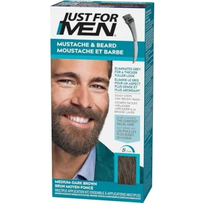 Bild av Just For Men Mörkbrun mustasch och skäggfärg formula, tar bort grått hår för en tjockare rendering M40