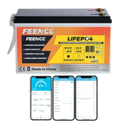 Bild av FEENCE MINI LiFePO4 12 V 330 Ah litiumbatteri, 200 A BMS bilbatteri, Bluetooth upp till 15 000 cykler, max 4 224 Wh energi med låg temp skärning av, perfekt för husbil, sol, trolling