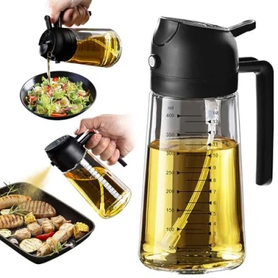 Bild av TrendPlain 470 ml olivolja dispenser flaska för kök 2 i 1 oljedispenser och oljespruta matlagning, luftfritös, sallad, BPA fri sprayflaska 2, svart.