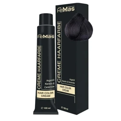 Bild av FemMas hårfärg mellanbrun Aska 4,1 I Professionell grädde med arganolja, keratin och ceramider Som permanent eller nyans för strålande, hållbara färgresultat 100 ml
