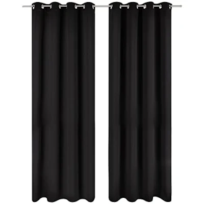 Bild av Blumtal Set med 2 mörkläggningsgardiner värmeisolerande gardin mot kyla mörkläggningsgardin öljetter fönstergardin för alla årstider, 117 x 138 cm, svart