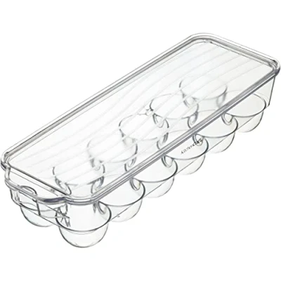 Bild av KitchenCraft Ägghållare med Lock för Kylskåp, Plast, Transparent, 32,5 cm x 11,5 7,5 cm, KCFSTORE12