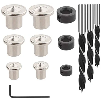 Bild av Rybtd 6/8/10 mm träplugg hål borrguide jiggsats med 6 träpluggar Justeringsverktyg + 3 borrdjup stoppar borr lämplig för träbearbetningsborrverktyg som används av gör det själv arbetare att markera pin centerposition