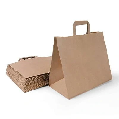 Bild av Inoverse 250 st. pappersbärpåsar, presentpåsar, 32 + 17 x 27 cm papperspåsar med handtag, bruna kraftpapperspåsar, papperspåsar, liten
