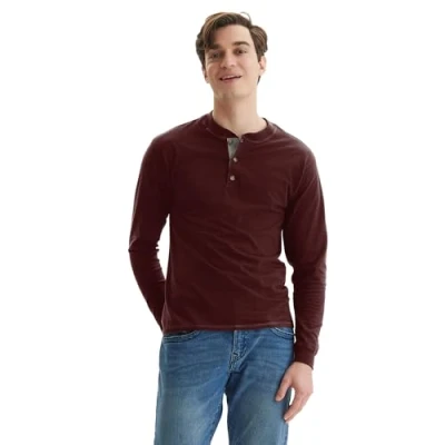 Bild av Hanes t skjortor för män, BeefyT Henley tröjor långärmade bomullströjor Glöggsbär, XL