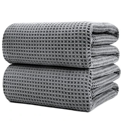 Bild av POLYTE Mikrofiber snabbtorkande luddfritt badlakan, 89 x 178 cm, set med 2 (grå, våffelväv)