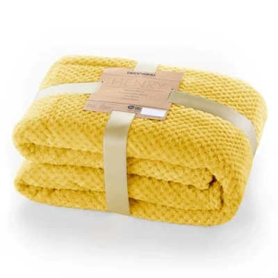 Bild av DecoKing gosig filt 150 x 200 cm senapsgul mikrofiber levande överkast fleece mjuk skandinavisk stil gul Henry