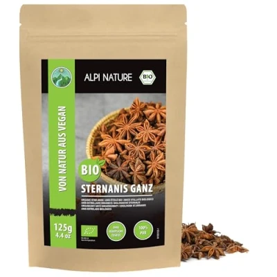 Bild av Alpi Nature ekologisk stjärnanis hel (125g), kapslar, hela kapslar från kontrollerad odling, 100 procent naturlig, inga tillsatser, te,