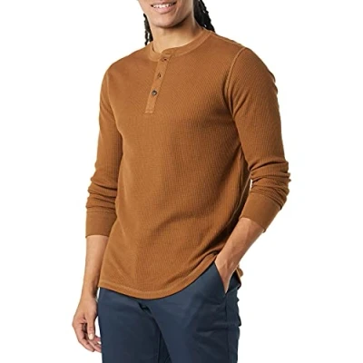 Bild av Amazon Essentials mäns långärmad våffla Henley skjorta, ljusbrun, medium