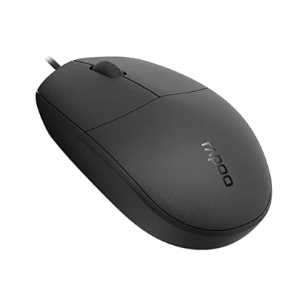 Bild av Rapoo N100 kabelansluten mus, 1 600 DPI optisk sensor, vänster och höger sida, för PC/laptop/notebook/dator, svart