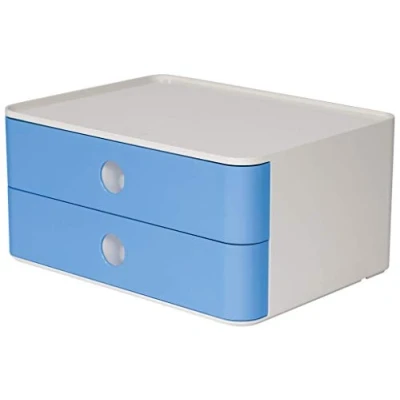 Bild av HAN Lådlåda Allison Smart Box med 2 lådor och skiljevägg, kabeldragning, stapelbar, redskapslåda för kontor, skrivbord kök, möbelvänliga gummifötter, 1120 14, högglansig kungsblå
