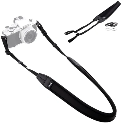 Bild av JJC halkfri mjuk neopren kamerarem axelrem för Fujifilm X100VI Nikon Z30 Z50 Canon M50 M6 Sony ZV 1 E10 A6600 Olympus All DSLR SLR kamera svart
