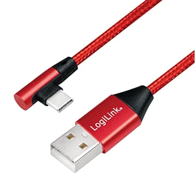 Bild av USB 2.0 anslutningskabel (typ A) till C) 90 vinklad, röd, 0,3 m