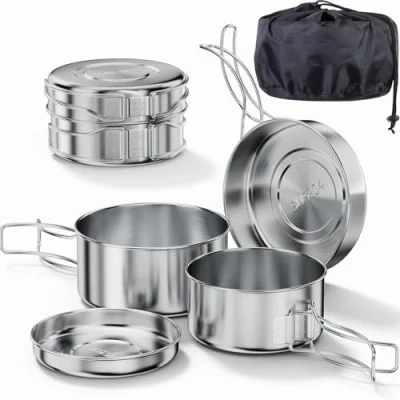 Bild av Bestargot Campinggryta köksredskap set i rostfritt stål 304, 4 delat camping grytset (900 ml 600 ml), gryta utomhus porslin set, Ou