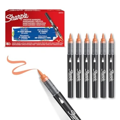 Bild av Sharpie Creative Marker Acrylic Paint Pens Brush Tip Water Based Markers Orange 6 Count