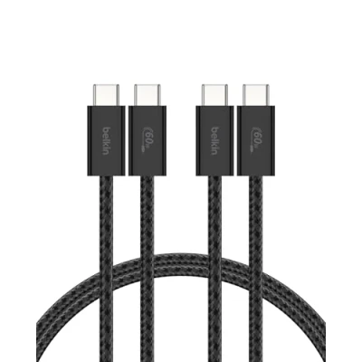 Bild av Belkin 2 Pack Flätad Kabel för USB C till C, 1.5 m, 60 W Mjuk, flexibel snabbladdningskabel, laddningskabel Type iPhone 15 och 16 serien, Galaxy S25, Pixel 9, iPad Pro, m.fl. Svart
