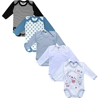 Bild av MEA baby Unisex långärmad body av 100 % bomull i 5 pack, babybody med tryck, för flickor, pojkar, Pojkar 2, 98