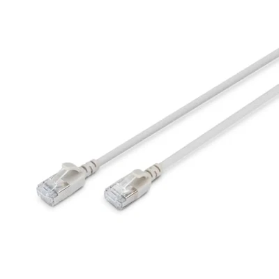 Bild av DIGITUS LAN kabel Cat 6A 0,3m Slank version AWG 32/7 10 Gbit/s RJ45 nätverkskabel F/FTP PoE+ LSZH Kompatibel med Cat7, Cat6, Cat5e Grå