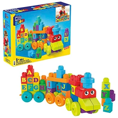 Bild av Mega Bloks First Builders ABC Learning Train med stora byggklossar, byggleksaker för småbarn (60 delar), DXH35
