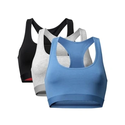Bild av Ekologisk bomullsbralette för kvinnor 3 Pack svart blågrå komfortbehåstretch (Flerfärgad (1x Grå Melange, 1x Ljusblå, Svart), M)
