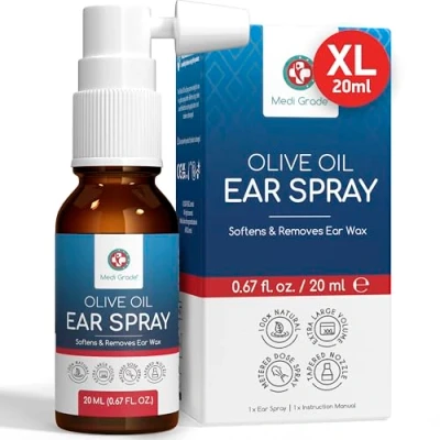 Bild av Medi Grade Öronspray med Olivolja för Öronvaxborttagare och Vaxproppar, 20ml 100% Naturlig som Mjukar Upp Tar Bort Hårdnat Öronvax Mer än 50 Sprayningar Effektiv Öronrensning
