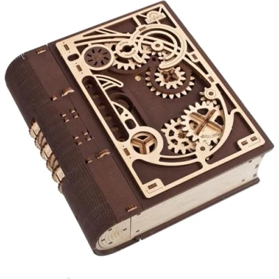 Bild av UGEARS Book of Secrets 3D pusselbox träpussel för vuxna, roliga gör det själv kit vuxna steampunk kombinationslås skattlåda vuxenpussel unik present till hobbyentusiaster 263 st