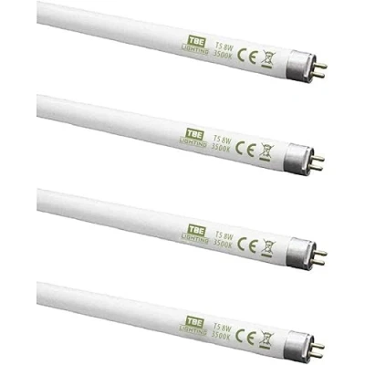 Bild av TBE belysning T5 8 W fluorescerande rörlampor 288 mm CFL glödlampor G5 2 stifts basbeslag högeffektiva lampor, kall vit 3 500 K (4 pack)
